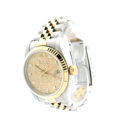 Rolex 68273 Datejust 31mm Diamond Dial Two-Tone Jubilee Watch — right side three-quarter view