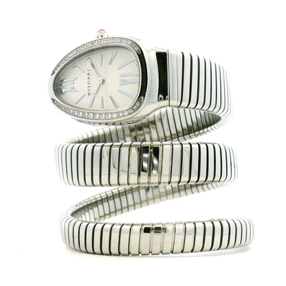 Bvlgari 101910 Serpenti Tubogas 35mm Diamond Bezel Stainless Steel Watch — right side three-quarter view