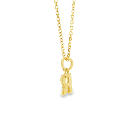 14k Yellow Gold 0.30ctw Diamond Pavé "R" Initial Letter Pendant Necklace — right three-quarter angle