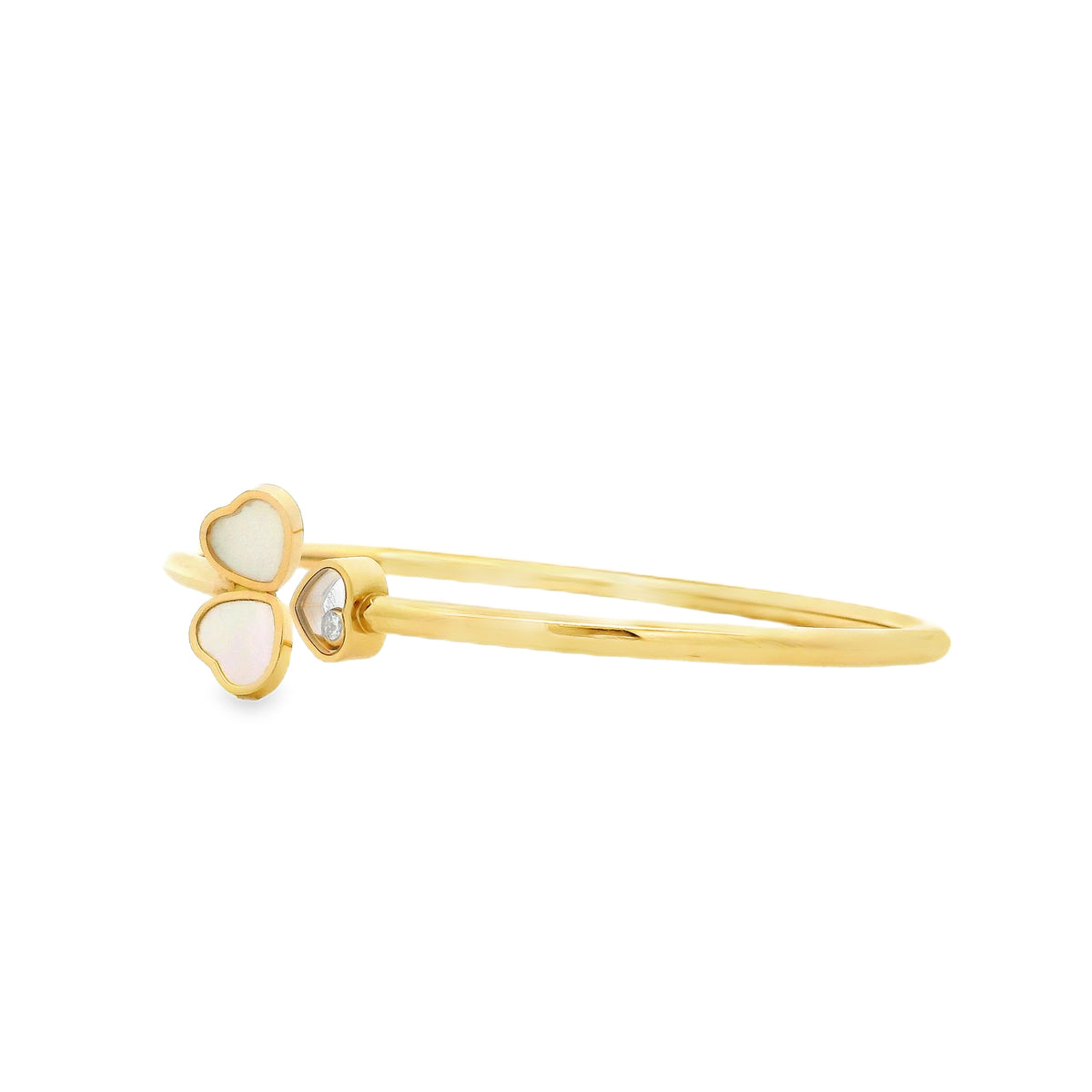 Chopard Happy Hearts 18k Yellow Gold Mother of Pearl Bangle Bracelet — right side three-quarter view