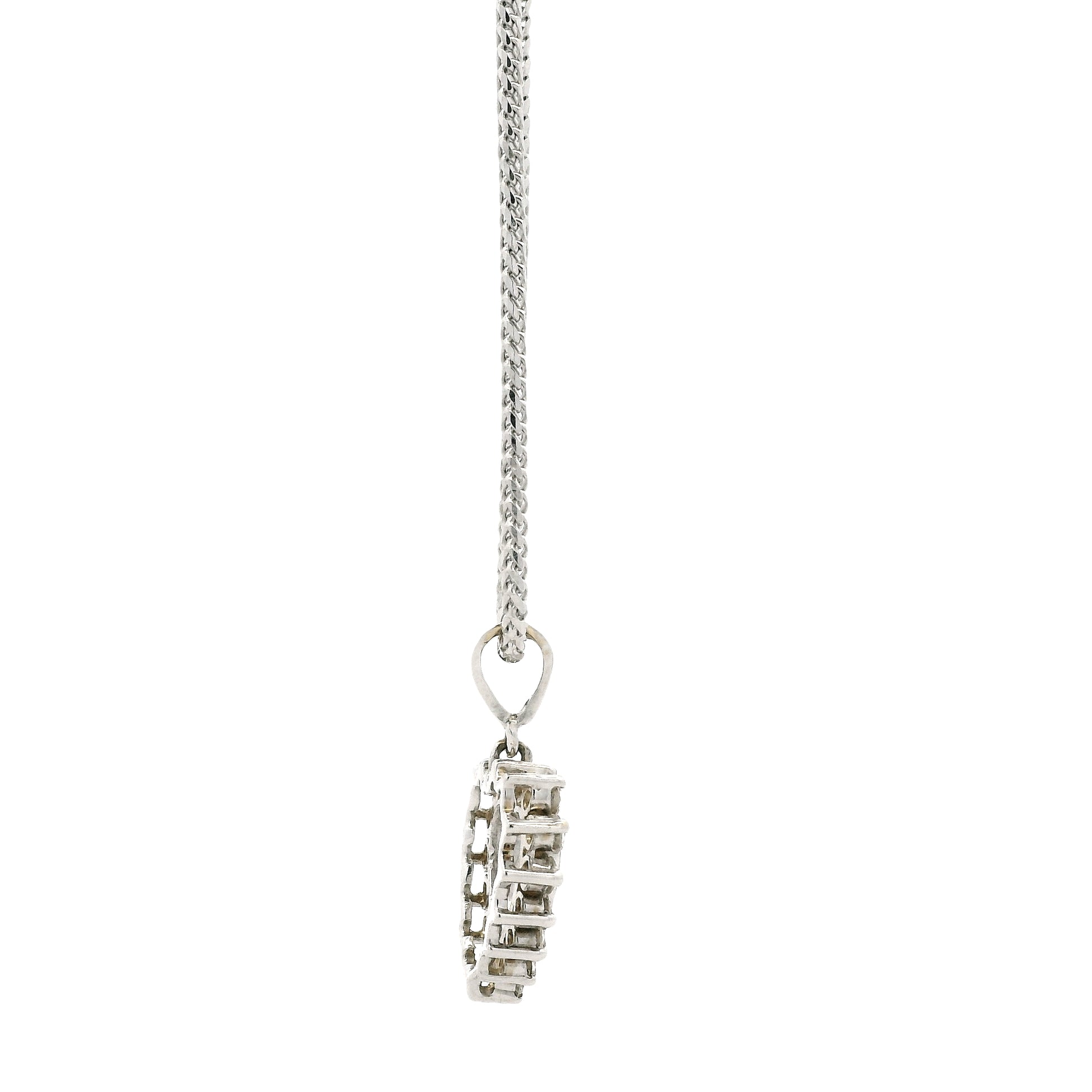 14k White Gold Diamond Heart Shaped Pendant Necklace with 16 Round Diamonds — right three-quarter angle