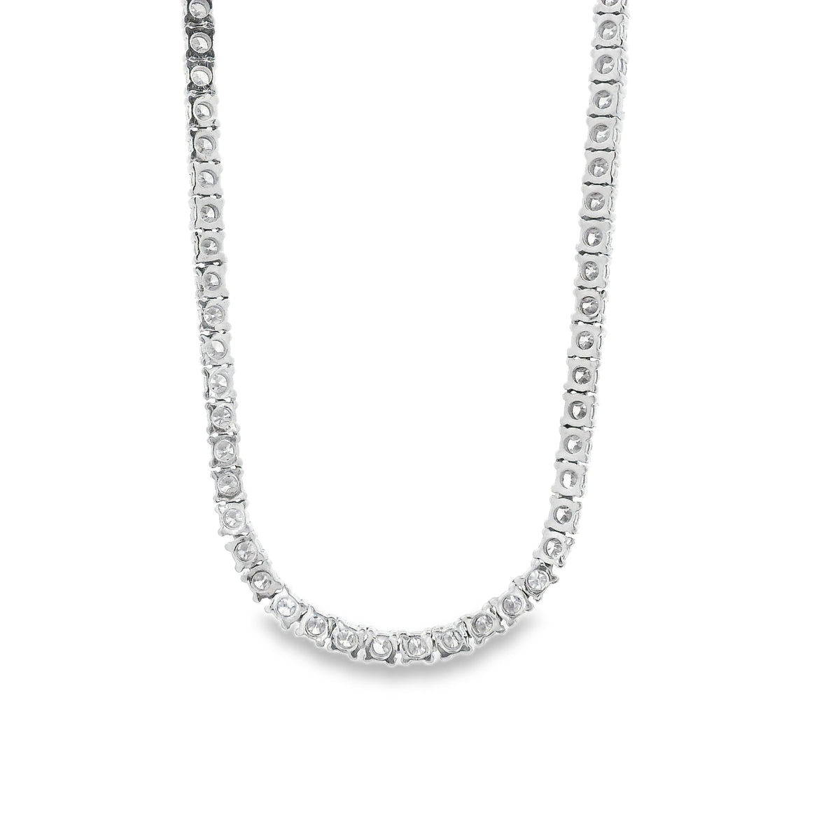 14k White Gold 4.90ctw Round Brilliant Diamond 4-Prong Tennis Necklace 16" — macro detail of the centerpiece
