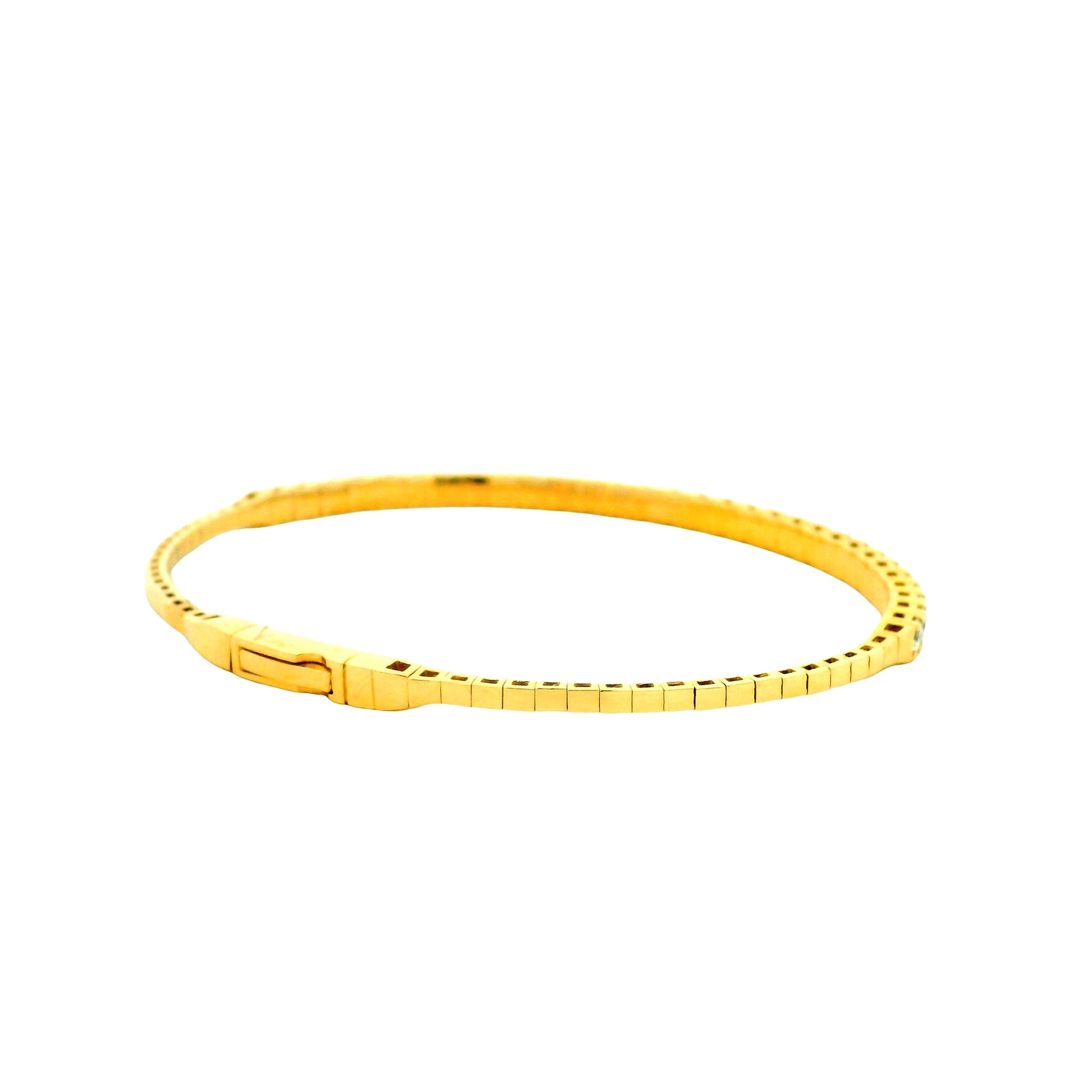 14k Yellow Gold 5.80ctw Round Brilliant Diamond Halfway Bangle Bracelet — macro detail of the clasp