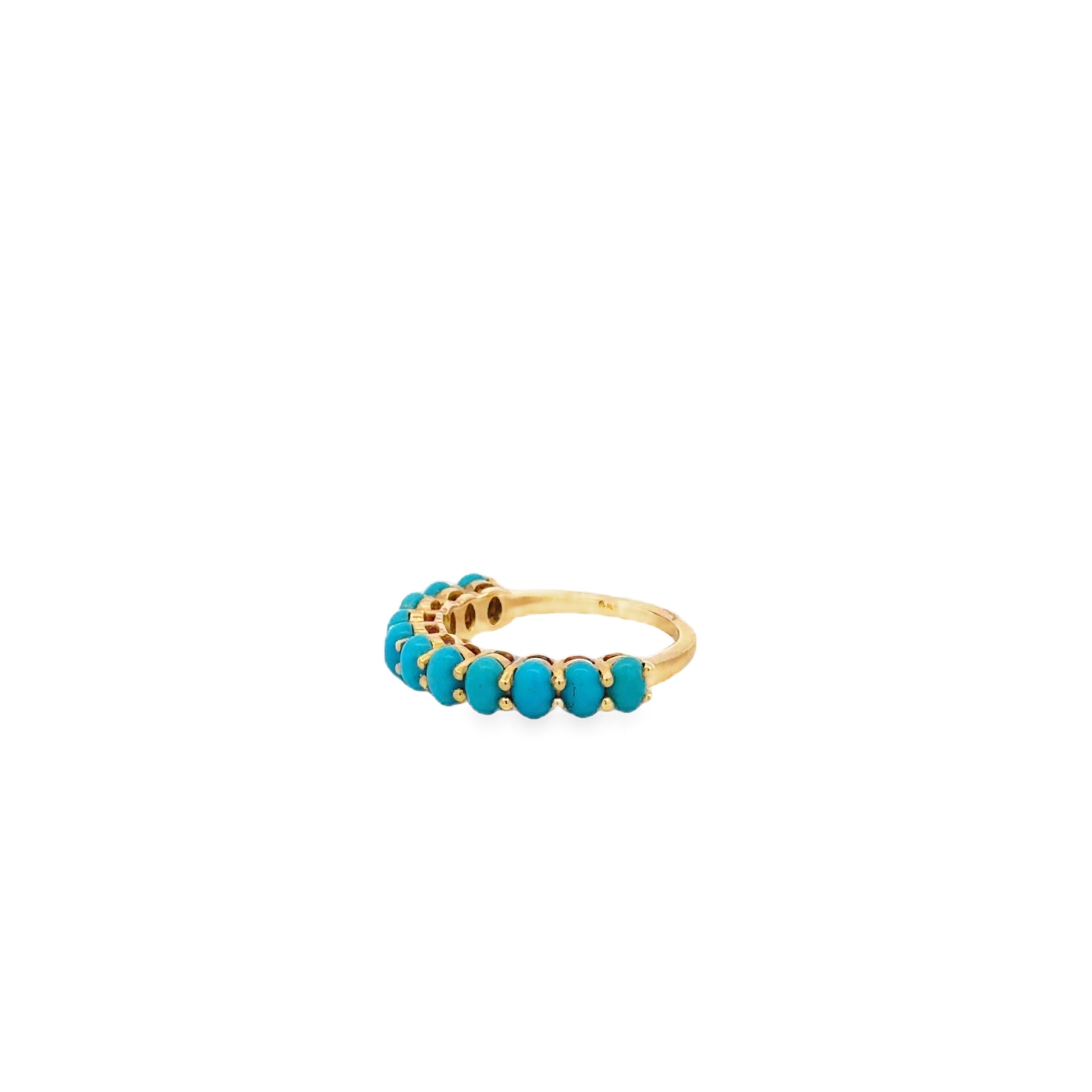 14k Yellow Gold Natural Turquoise Oval Cabochon Cocktail Ring — macro detail of the stones