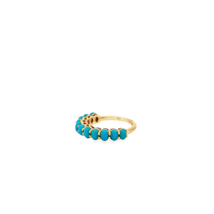 14k Yellow Gold Natural Turquoise Oval Cabochon Cocktail Ring — macro detail of the stones
