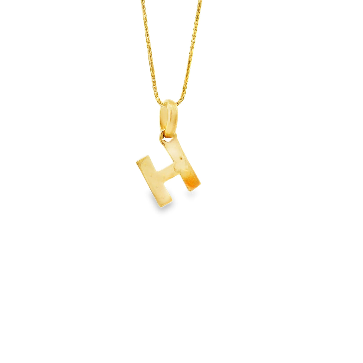 14k Yellow Gold 0.30ctw Pavé Diamond 'H' Initial Letter Charm Pendant — macro detail of the stones