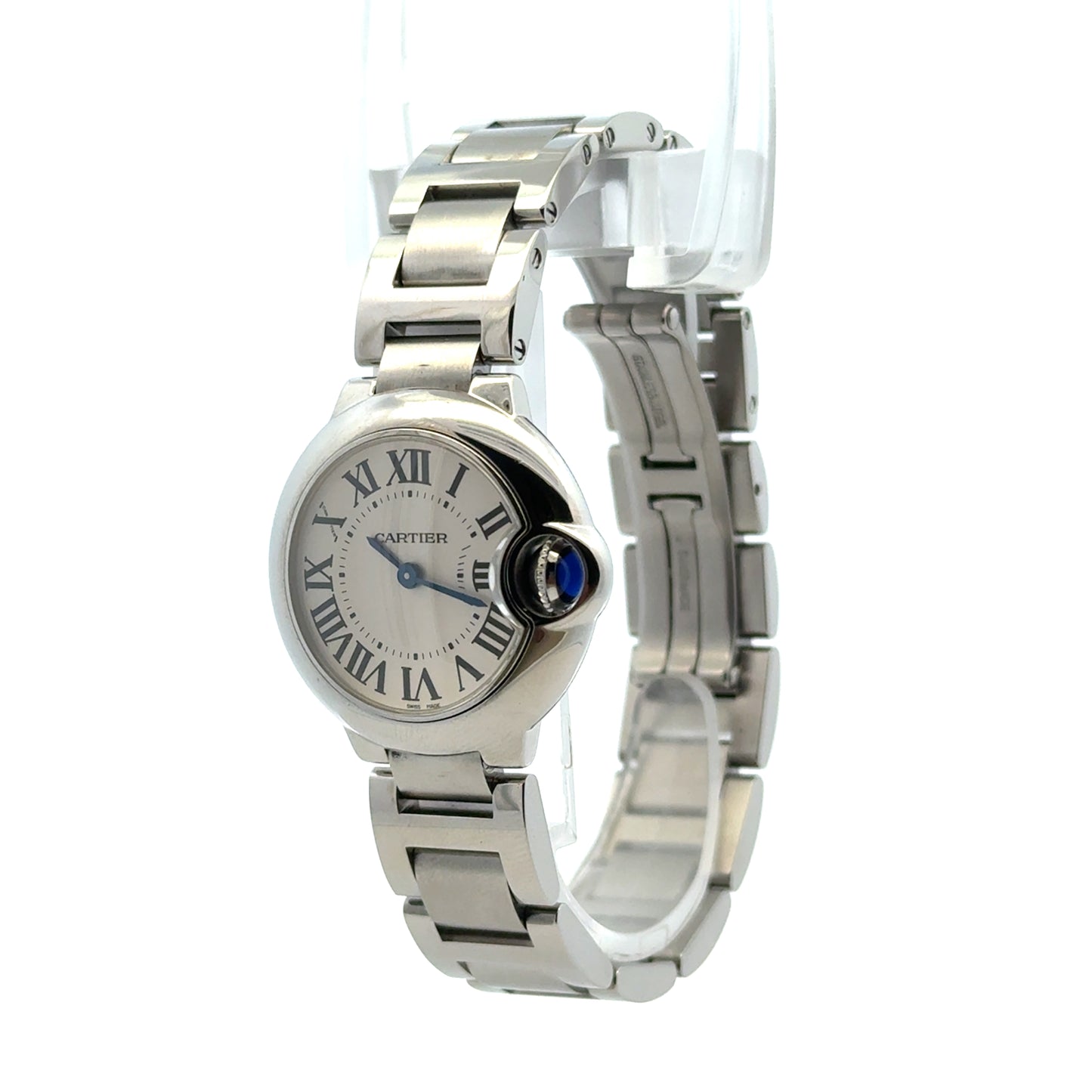 Cartier Ballon Bleu 28mm White Dial Stainless Steel Watch — macro detail of the dial