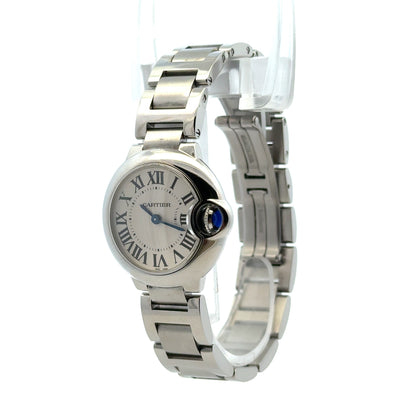 Cartier Ballon Bleu 28mm White Dial Stainless Steel Watch — macro detail of the dial