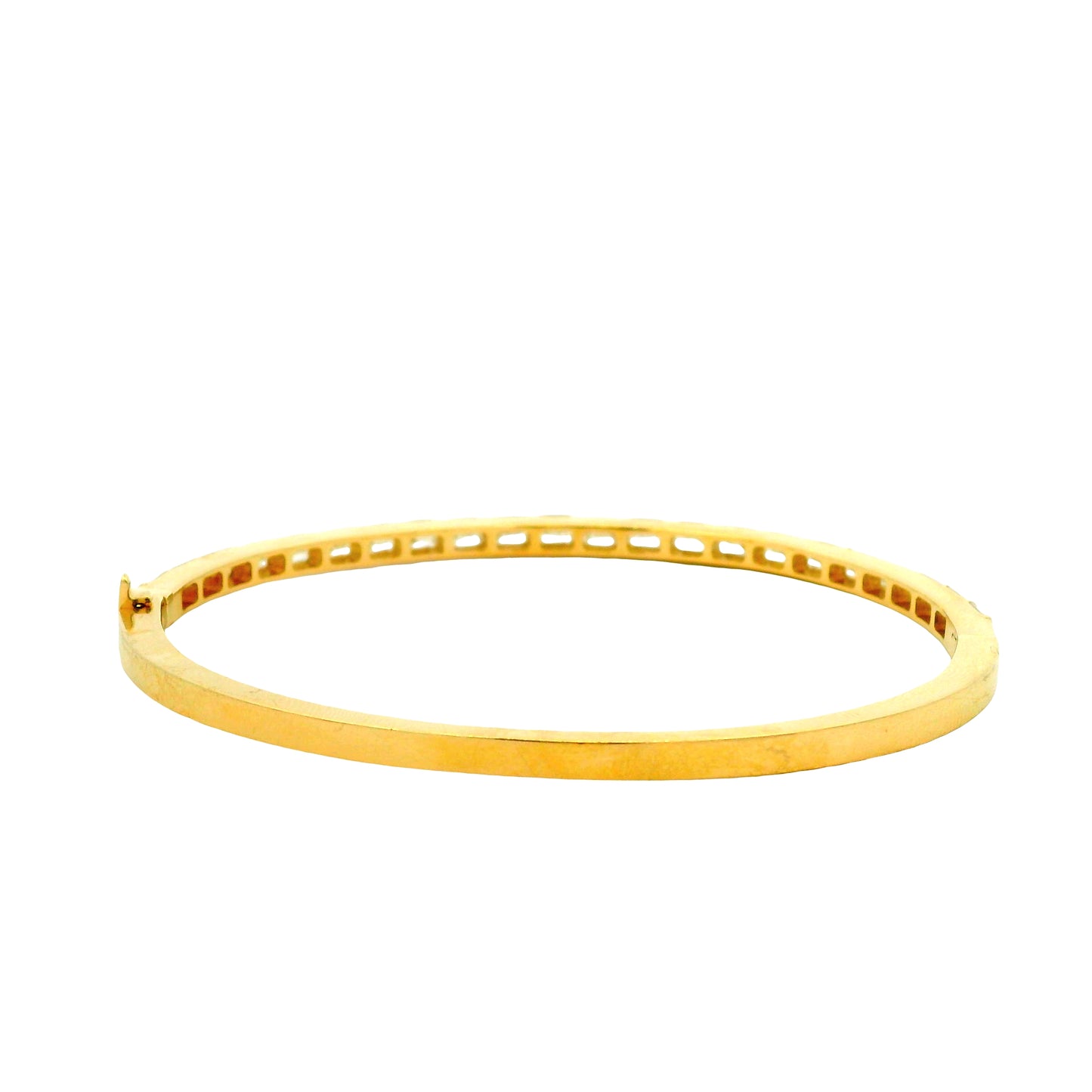 14k Yellow Gold 3.14ctw Emerald Cut Diamond Bangle Bracelet — macro detail of the clasp