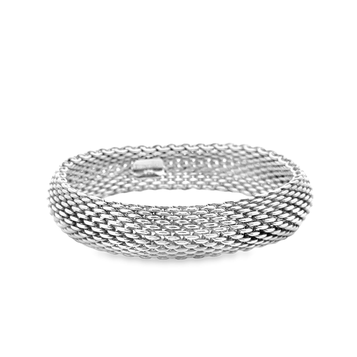 Tiffany & Co. Sterling Silver Somerset Mesh Bracelet 7.5" — macro detail of the clasp