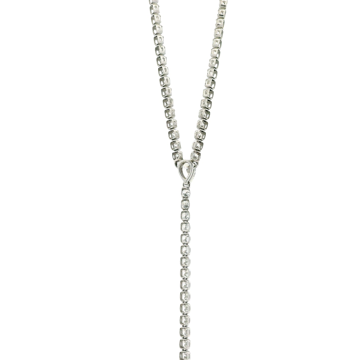 14k White Gold 7.209ctw Round Brilliant & Pear Lab Grown Diamond Tennis Necklace with Drop… — macro detail of the centerpiece