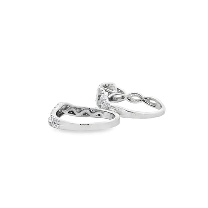 14k White Gold 0.30ct Princess Cut Diamond Double Halo and Wedding Band Engagement Ring Set — macro detail of the stones
