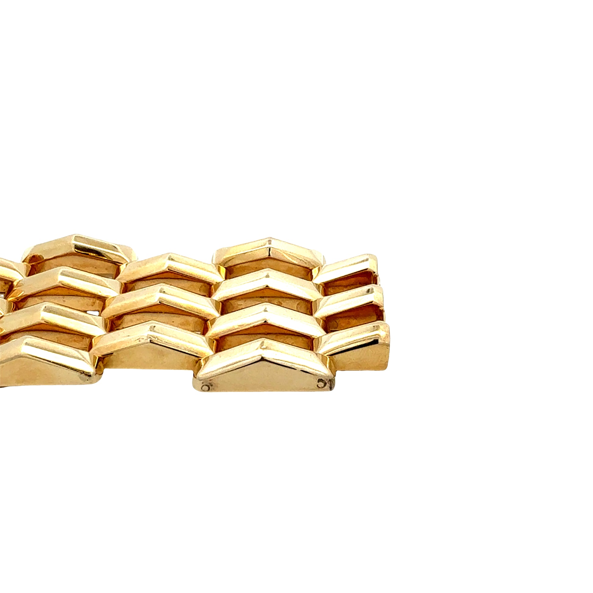 14k Yellow Gold Wide Multi-Row Brick Link Panel Bracelet — macro detail