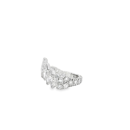 18k White Gold 3.80ctw Marquise and 2.20ctw Round Brilliant Diamond Contour Wedding Band — macro detail of the stones
