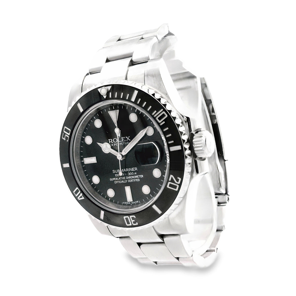 Rolex 116610LN Submariner 40mm Black Dial Stainless Steel Watch — macro detail of the dial