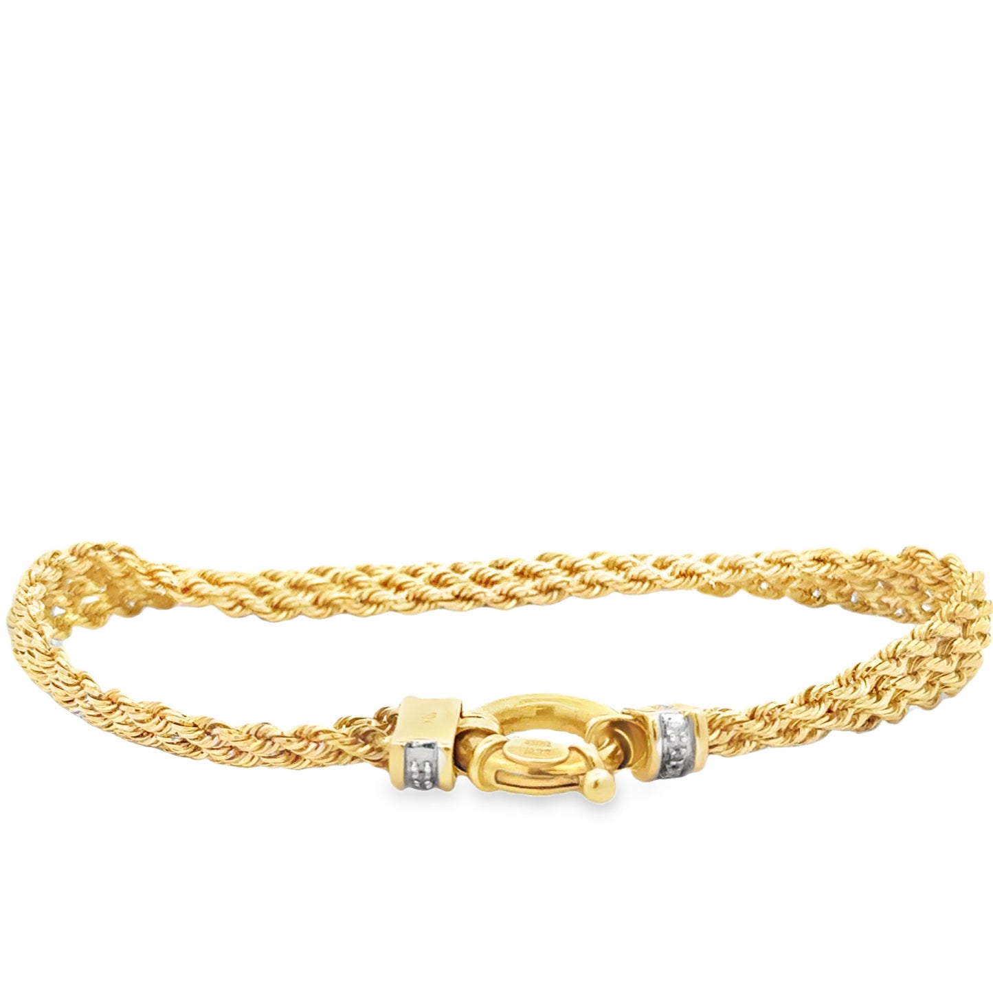 18k Yellow Gold Rope Bracelet with Diamond Studded Clasp — macro detail of the clasp