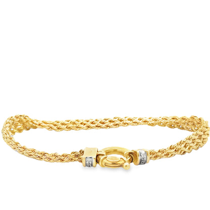18k Yellow Gold Rope Bracelet with Diamond Studded Clasp — macro detail of the clasp