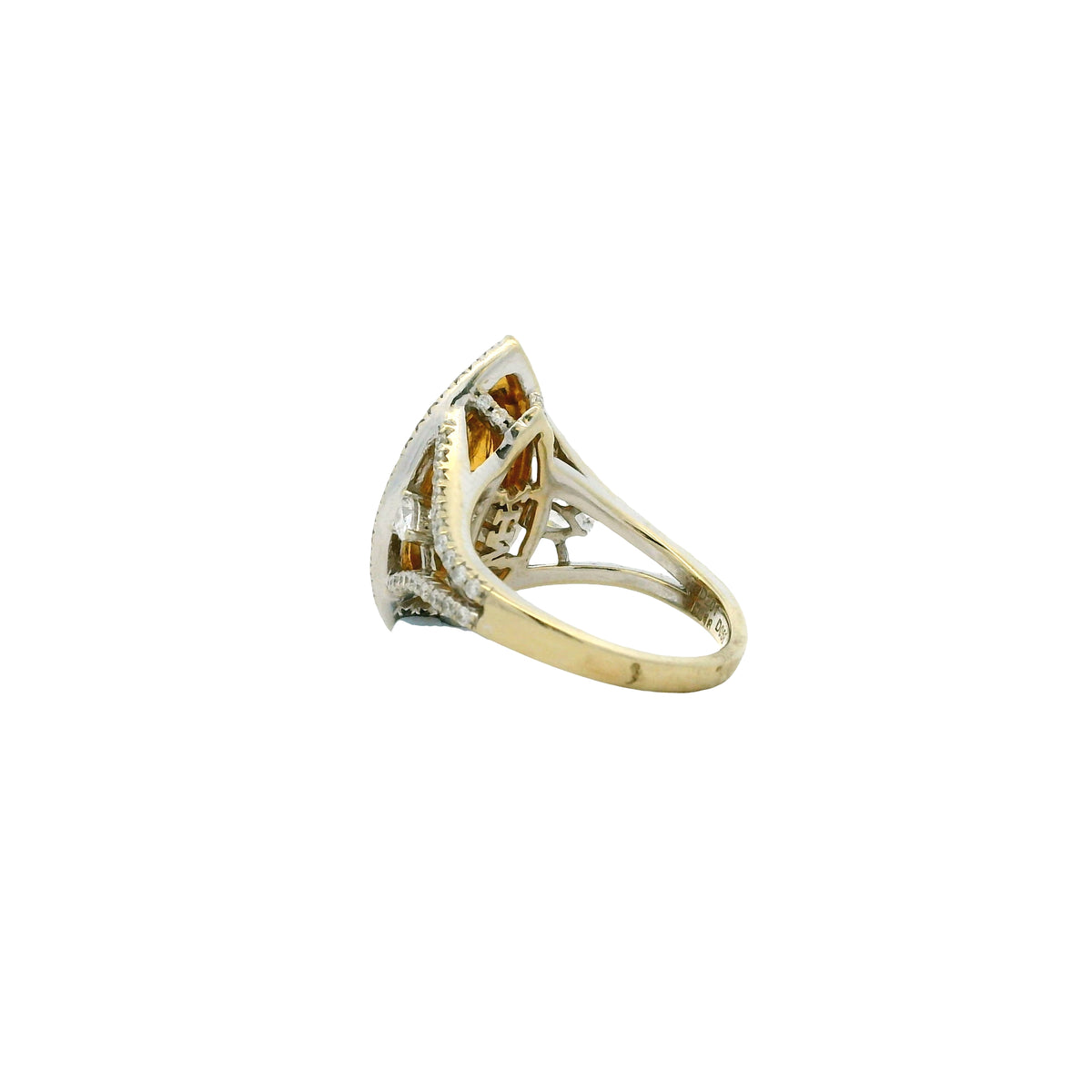 18k Two-Tone Gold 2.01ct Fancy Yellow Marquise Diamond Double Halo Ring with 0.76ctw Accent… — macro detail of the stones