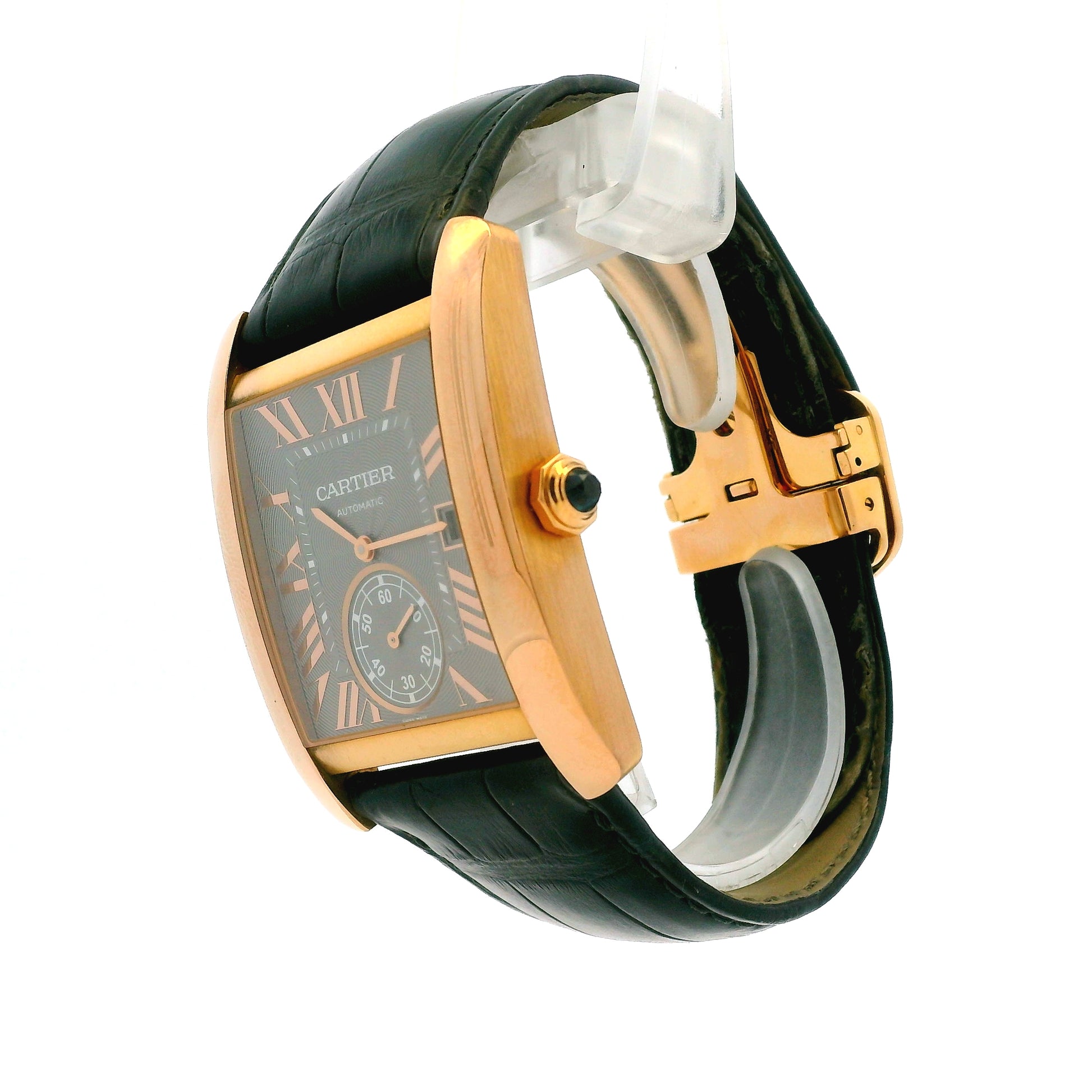 Cartier Tank 3590 18k Rose Gold 35x44mm Silver Dial Watch — macro detail of the dial