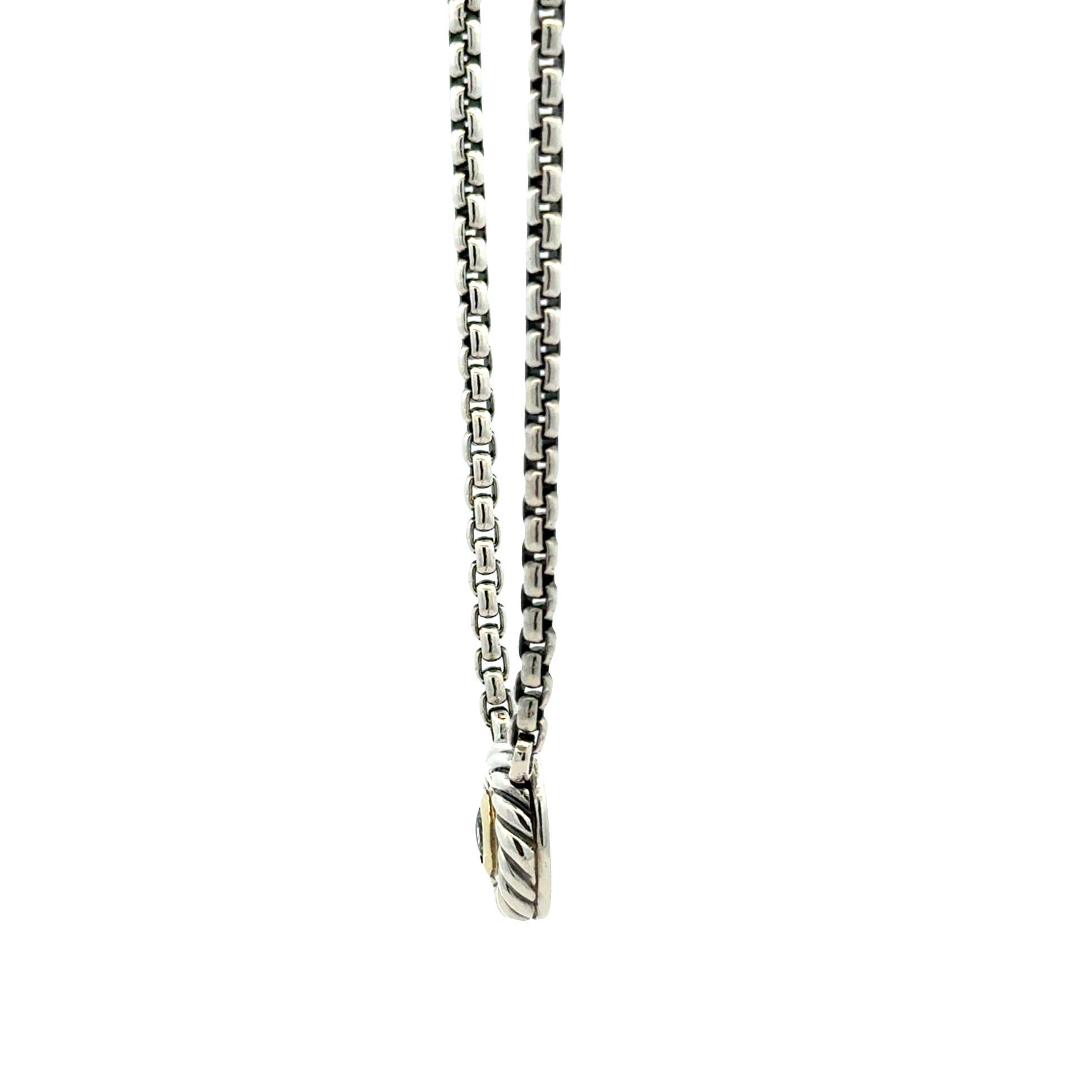 David Yurman Sterling Silver & 14k Gold Blue Topaz Classic Cable Cookie Pendant Necklace… — macro detail of the centerpiece