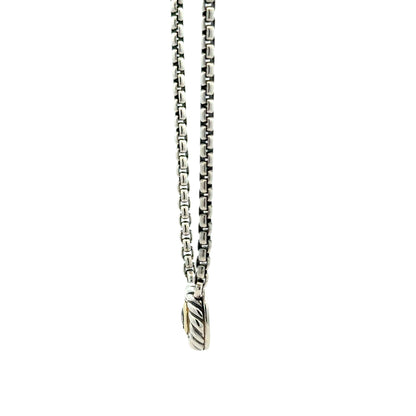 David Yurman Sterling Silver & 14k Gold Blue Topaz Classic Cable Cookie Pendant Necklace… — macro detail of the centerpiece