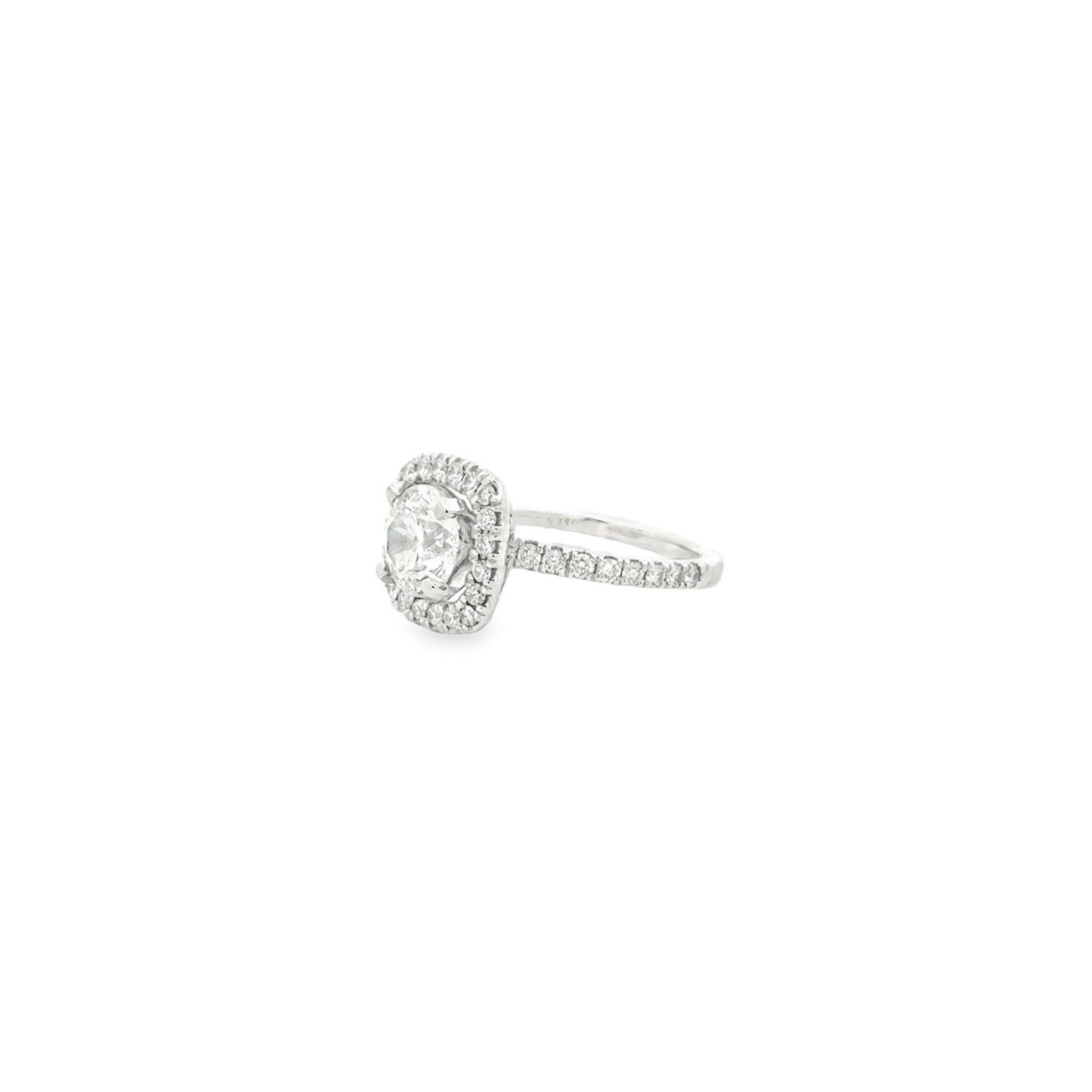 14k White Gold 1.50ct Round Brilliant Diamond Halo Engagement Ring — macro detail of the stones