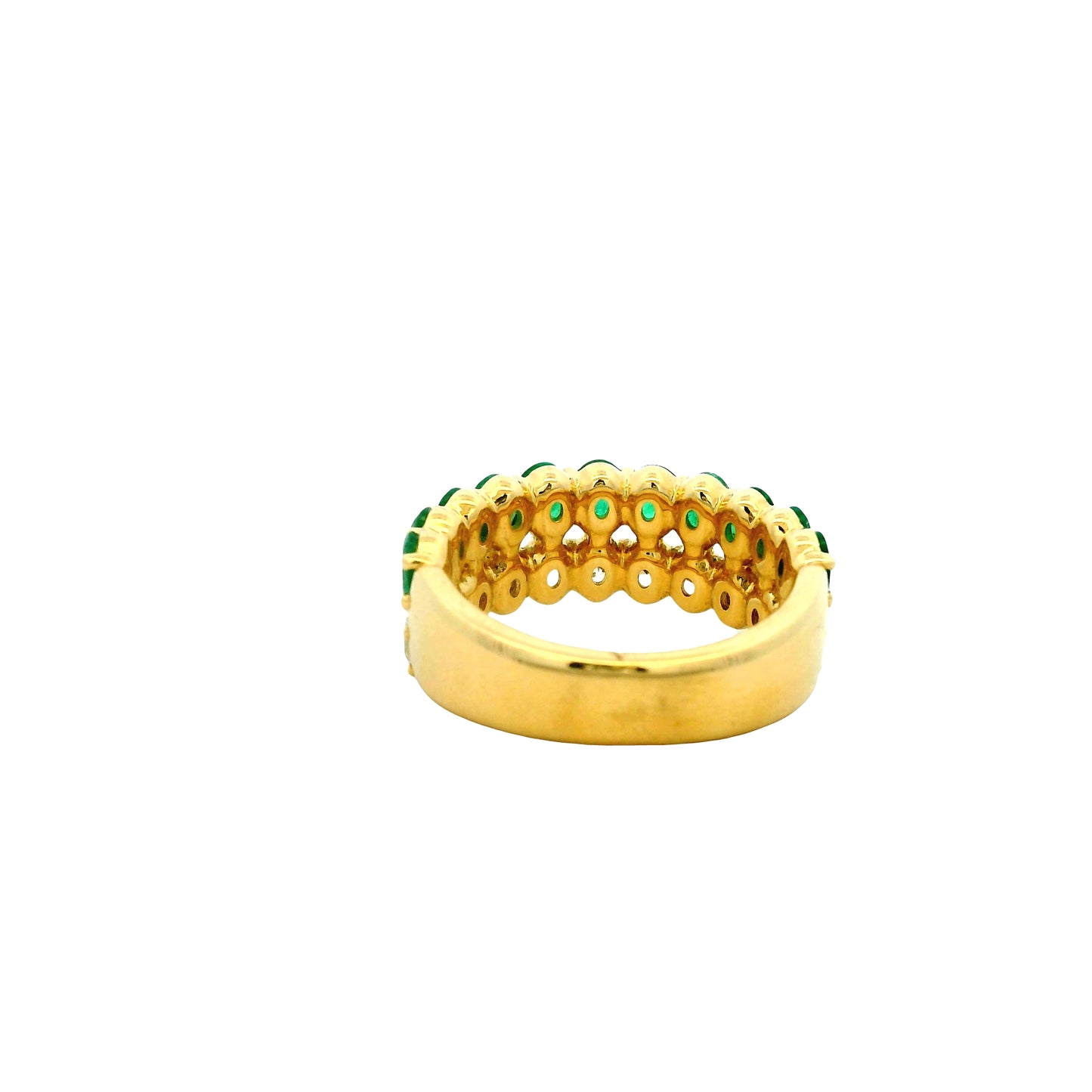 14k Yellow Gold 1.52ct Oval Diamond and 1.85ctw Emerald Two-Row Cocktail Ring — macro detail of the stones