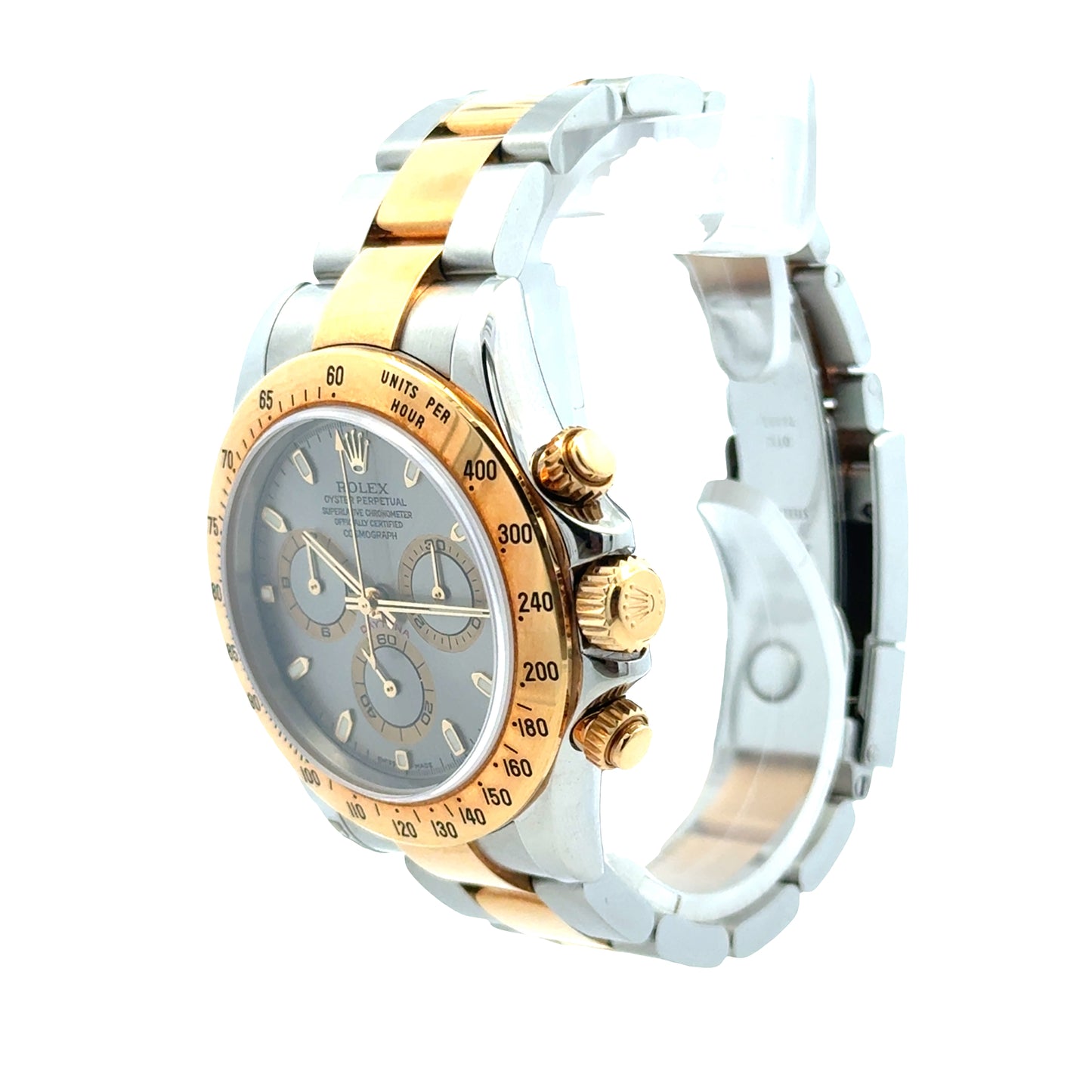 Rolex 116523 Daytona 40mm Silver Dial Two-Tone Oyster Bracelet Watch — macro detail of the dial