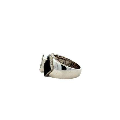 18k White Gold 1.39ctw Round Brilliant and Baguette Diamond Black Accent Cocktail Ring — macro detail of the stones
