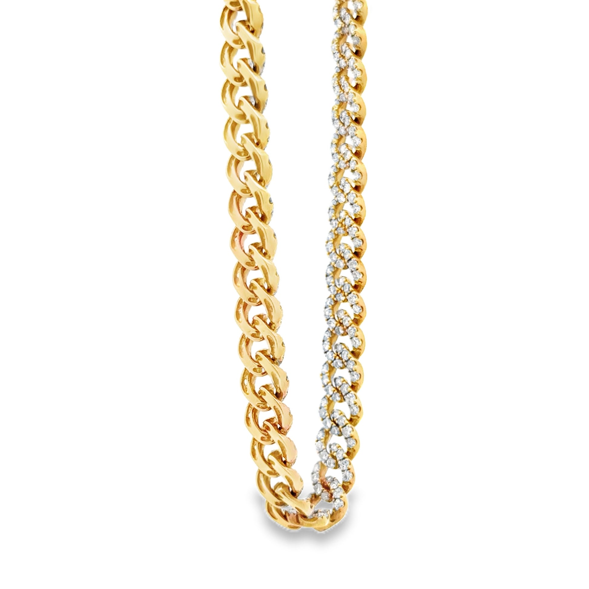 18k Yellow Gold 8.25ctw Pavé Diamond Cuban Link Chain Necklace 16" — macro detail
