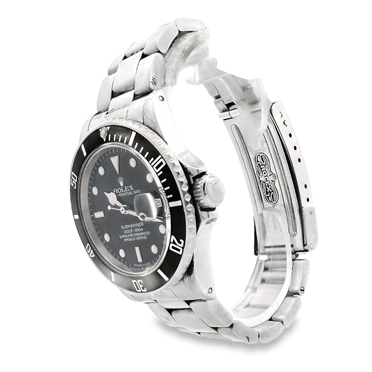 Rolex 16610 Submariner 40mm Black Dial Stainless Steel Watch — macro detail of the dial