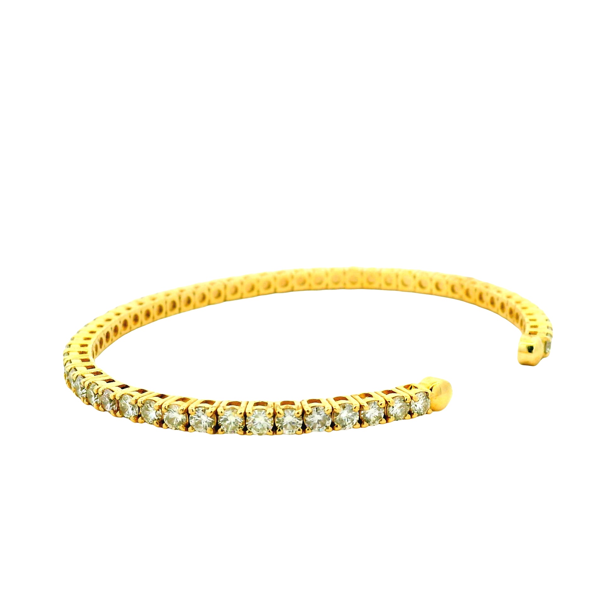 14k Yellow Gold 5.20ctw Round Brilliant Diamond Open Cuff Bangle Bracelet — macro detail of the clasp