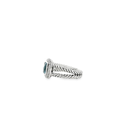 David Yurman Petite Albion Sterling Silver Blue Topaz and Diamond Ring — macro detail of the stones