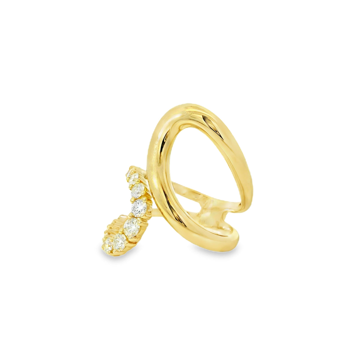 14k Yellow Gold 0.80ctw Round Brilliant Diamond Double Crossover Ring — macro detail of the stones