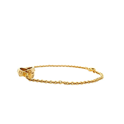 Cartier 18k Yellow Gold Love Bracelet on Chain with Lobster Clasp — macro detail of the clasp