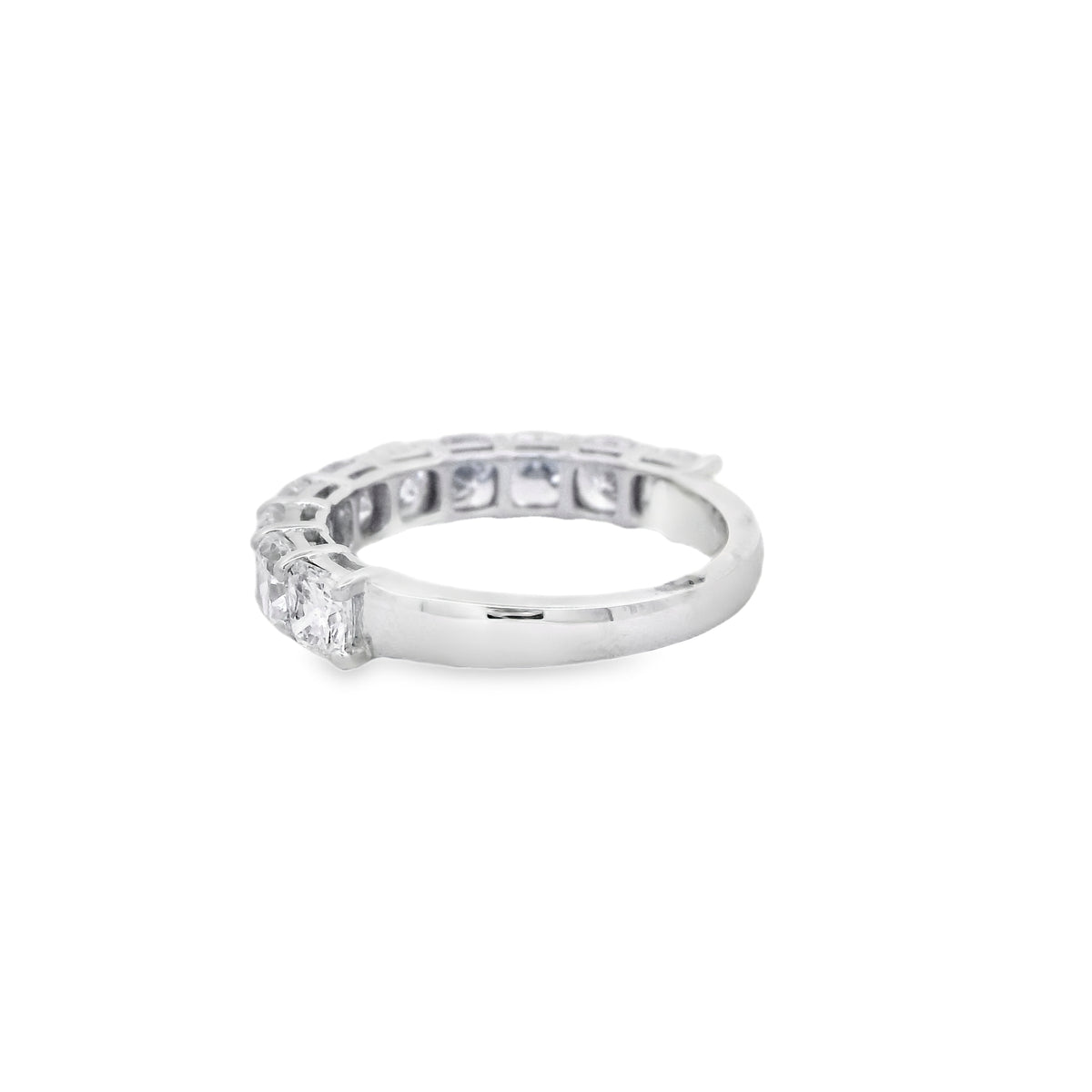 18k White Gold 2.73ctw Cushion Cut Diamond Channel Set Wedding Band — macro detail of the stones