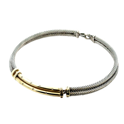 David Yurman Sterling Silver & 18k Gold Metro Diamond Choker Necklace 15" — macro detail of the centerpiece