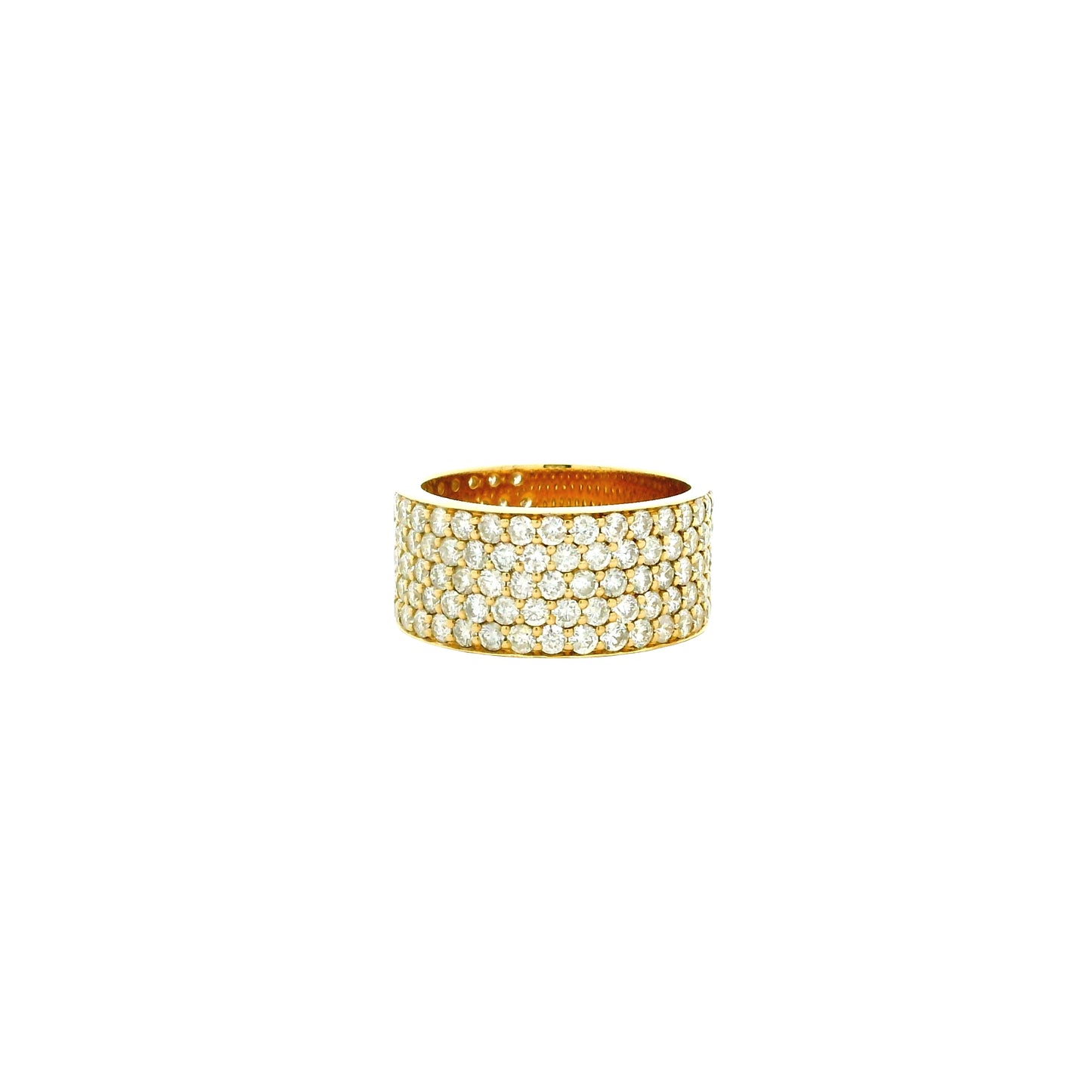14k Yellow Gold 3.61ctw Round Brilliant Diamond White Pavé Dome Ring — macro detail of the stones