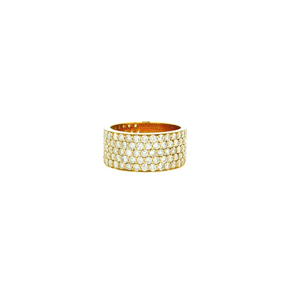 14k Yellow Gold 3.61ctw Round Brilliant Diamond White Pavé Dome Ring — macro detail of the stones