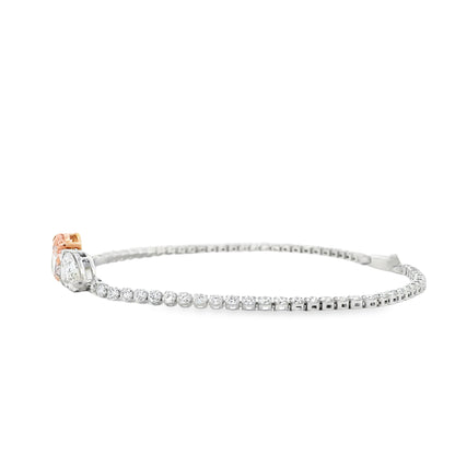 14k White and Rose Gold 4.08ctw Lab Grown Pink Oval, Pear & Round Diamond Two-Tone Tennis… — macro detail of the clasp