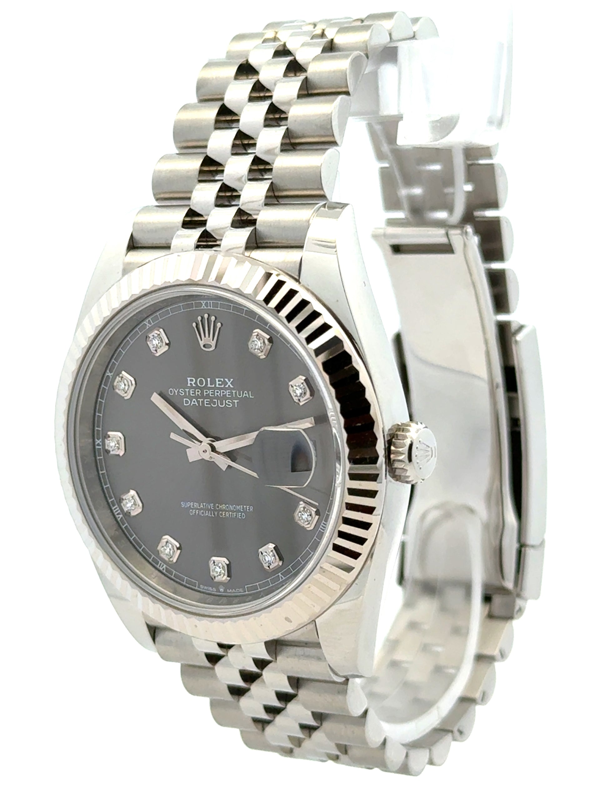 Rolex 126334 Datejust 41mm Diamond Slate Dial Two-Tone Jubilee Watch — macro detail of the dial