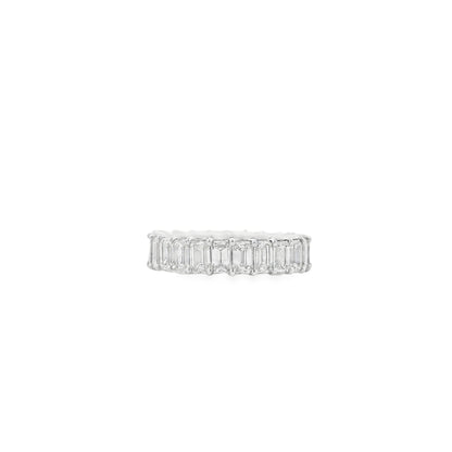 18k White Gold 4.76ctw Natural Emerald Cut Emerald Eternity Band Ring — macro detail of the stones