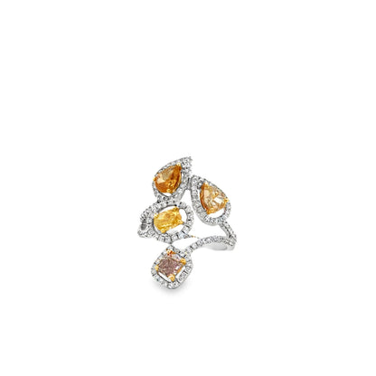 18k White Gold 2.44ct Natural Fancy Colored Diamond Floral Cluster Ring — macro detail of the stones