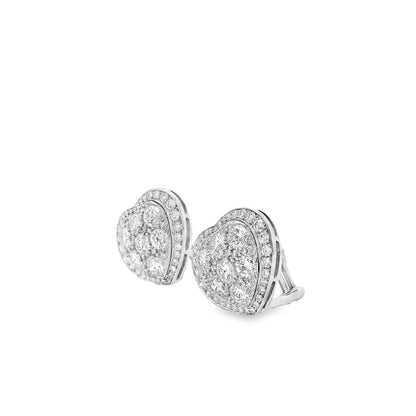 Platinum 8.00ctw Round Brilliant Diamond Heart Shape Cluster Earrings — macro detail of the stone