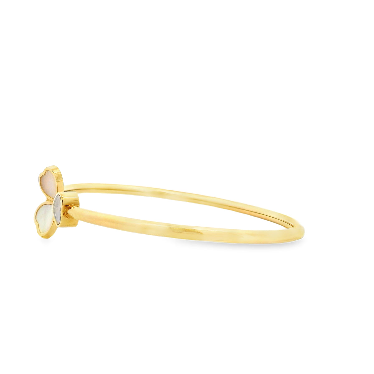 Chopard Happy Hearts 18k Yellow Gold Mother of Pearl Bangle Bracelet — macro detail of the dial