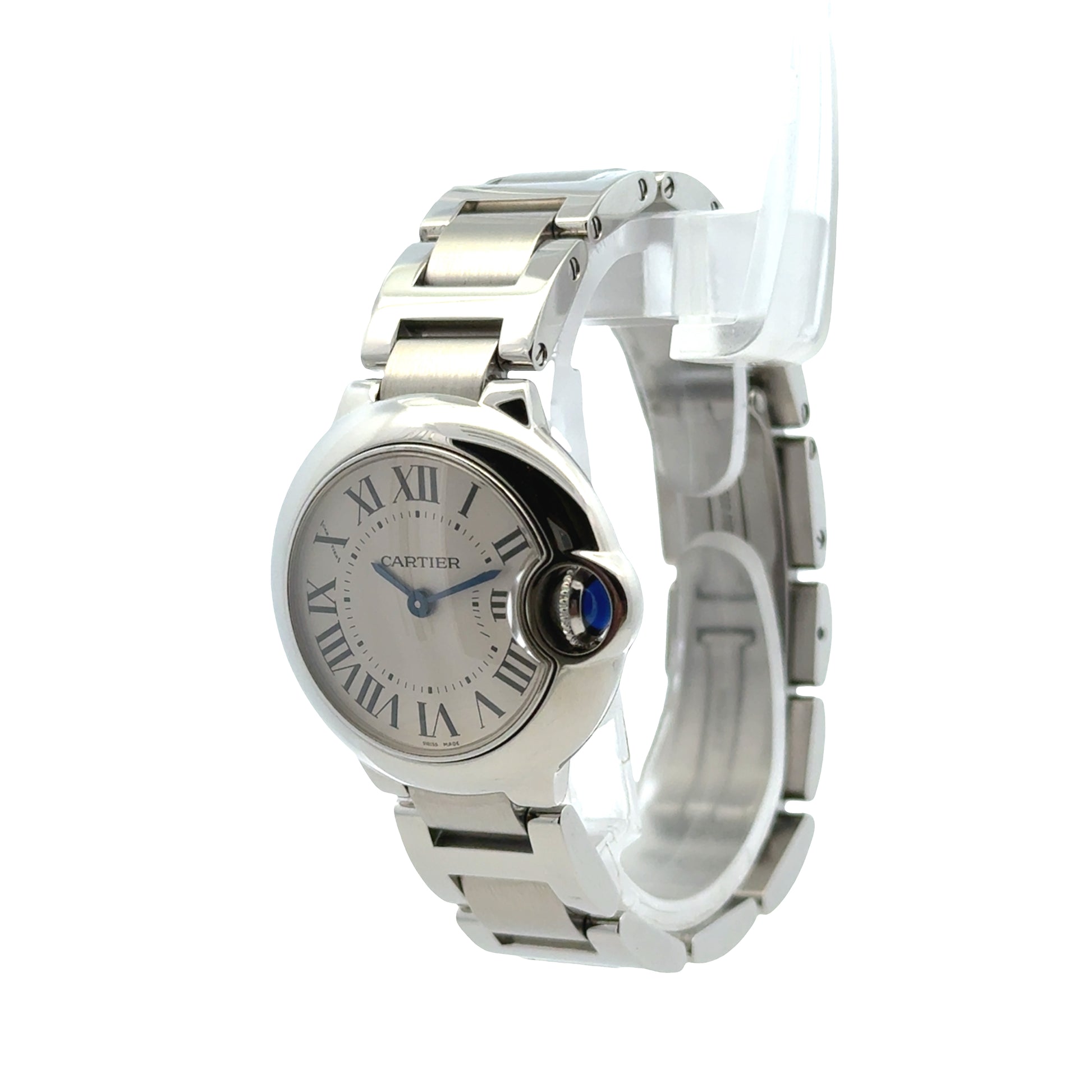 Cartier Ballon Bleu 28mm White Dial Stainless Steel Watch — macro detail of the dial