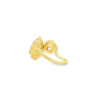 18k Yellow Gold 3.01ct Pear Cut and 1.47ct Round Cut Two-Stone Diamond Ring — macro detail of the stones