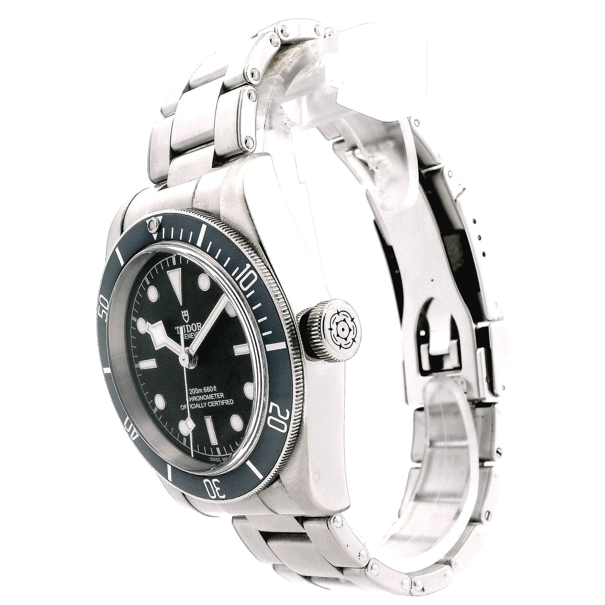 Tudor Heritage 41mm Black Dial Blue Rotating Bezel Stainless Steel Watch — macro detail of the dial