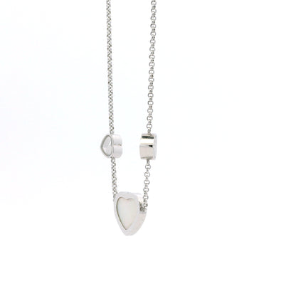 Chopard Happy Hearts 18k White Gold Diamond Mother of Pearl Heart Pendant Necklace — macro detail of the dial