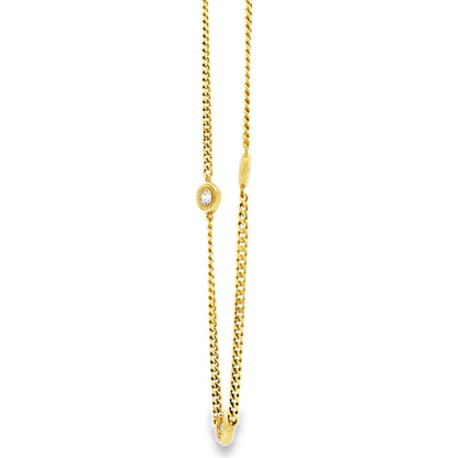 18k Yellow Gold 0.30ctw Round Brilliant Diamond Bezel Set Curb Chain Necklace — macro detail of the centerpiece